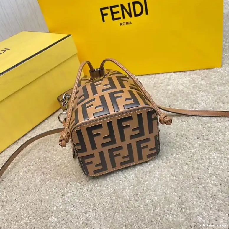 Cheap Mon Mini Calf Motif Tresor Bucket Bag Leather In Fendi Khaki FF 0617